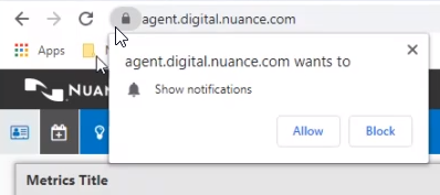 Machine generated alternative text:
agent.digital.nuance.com 
agent.digital.nuance.com wants to 
Show notifications 
NUA 
Metrics Title 
